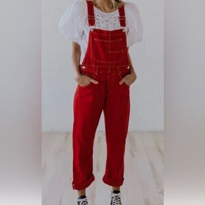 We the Free Ziggy Denim Overalls in Red